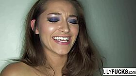 Dressed in black lingerie, Lily and Dani Daniels explore each other’s bodies