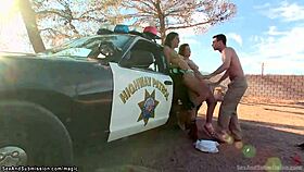 This fake sheriff is arresting and fucking hot slaves with his monster cock in bondage.