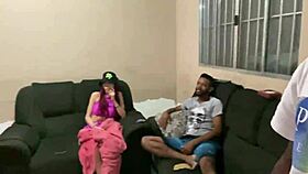 Brazilian redhead team prepares for intense interracial scenes with three black guys