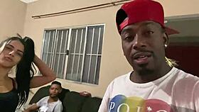 Brazilian redhead team prepares for intense interracial scenes with three black guys