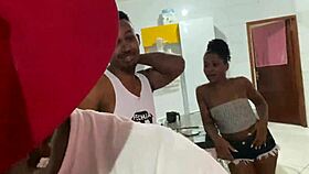 Brazilian redhead team prepares for intense interracial scenes with three black guys