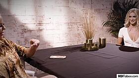 Egomaniac boss seduces trickster girl during job interview, says Emma Hix to Nina Elle.