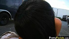 hot brunette facial kitty bella says, Take this cum on my face.