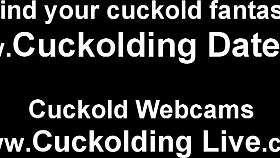 Wife humiliates cuckold as he fucks her pussy hard.