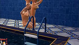 Hard sex in the pool with threesome!