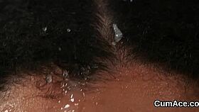 Hot centerfold receives jizz load on face, swallows all cream in pov facial cum swapping