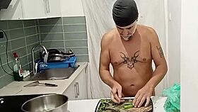 cooking a simple meal in the kitchen