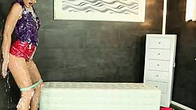 Bukkake loving classy Eurobabe sucking cock at the gloryhole with heels on