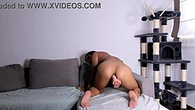 Young skinny teen masturbates with dildo in doggy position