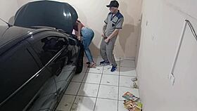 naughty employee fixes hot girl's car in workshop 😏