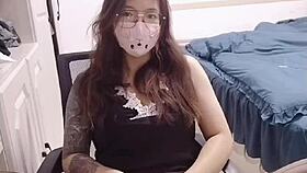 Tattoo milf in stockings teases her pussy 😏