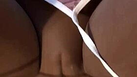 Ebony milf takes big white cock cumshot