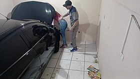 naughty employee fixes hot girl's car in workshop 😏