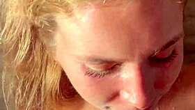 A young Russian blonde delivers a quick blowjob after work.