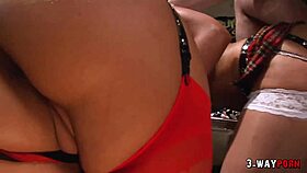 nikki benz and jenna presley in a blonde threesome group scene with skirts and facials at college