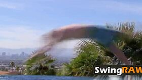 This hot brunette always goes topless at swinger parties.