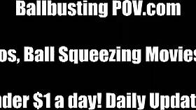 Your balls get smashed in humiliation by femdom ball kicking in the garage