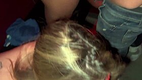 i see blonde and brunette giving pussy to three men on the swing