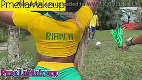 Brazilian Brunette Babe Takes Three Big Cocks Deep