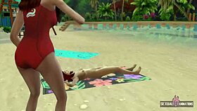 the lifeguard has lesbian sex with the topless tourist in hot animations