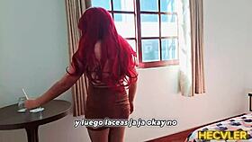 I'm putting a condom on my latina teen recording partner in the hotel.