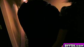 Two petite brunette teens were craving that huge monster cock to fuck them hard in the garage