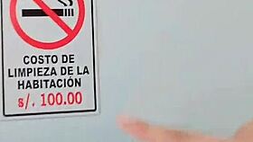 I'm putting a condom on my latina teen recording partner in the hotel.