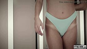 Spanish hottie Apolonia fingers her pussy hard in the shop and cums!