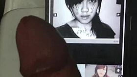 Brunette teen receives cum tribute on big tits