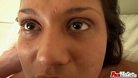 I watch this mocha babe masturbate and fuck passionately with cum in mouth