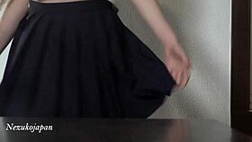 japanese girl rides desk in uniform squirting orgasm everywhere!
