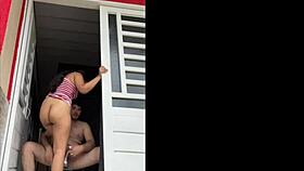 Neighbors catch our delicious public fuck at the door