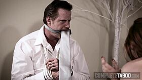 busty redhead milf dominates in extreme fetish femdom and cuckold play with teens in stockings