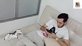 Latina teen 18+ in a wild 3some, getting her shaved pussy and big ass roughly pounded by a friend