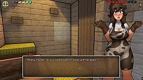 In the hornycraft parody, a shy creeper with huge boobs offers outdoor blowjob and riding, leading to creampie.