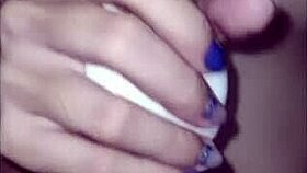 handjob with egg on the boy's dick complete on red