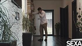 Maid's Big Natural Tits Bounce While Riding Boss Hard