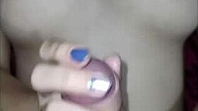 handjob with egg on the boy's dick complete on red