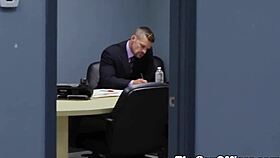 suited gay hunk gets his asshole assfucked by muscular colleague at work