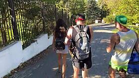 5 guys surround and fuck one lost teen 18+ girl in a wild group session 😈