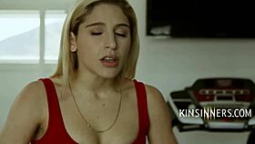 Abella Danger cleans the house for a kiss from her stepsis in this taboo kissing scene.