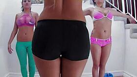 Charley London Keyes and Samantha Saint blowjob scene with big tits and ass.