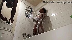 curvy caramel milf takes a relaxing shower