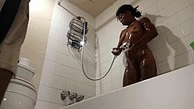 curvy caramel milf takes a relaxing shower