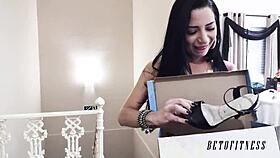 Delivery girl carol corrales fucks client to keep wrong package, teasing with blowjob and oral in crossdressing role