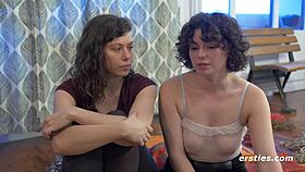 Amateur lesbians experiment with light bondage and kissing