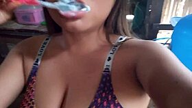 Milf cleans her sexy body in the morning, vagina tight and ready for homemade porn action.