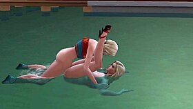 On the beach, a blonde shemale passionately engages in anal sex with a sexy girl.
