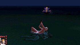 On the beach, a blonde shemale passionately engages in anal sex with a sexy girl.