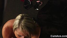 Nasty model gets cumshot on her face swallowing all the ejaculate 😈